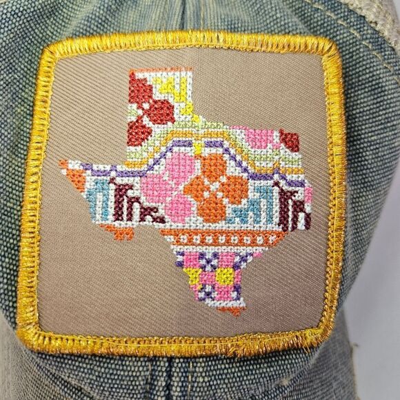 Judith March Headmost Texas Embroidered Patch Trucker Hat In Distressed Denim - Picture 7 of 11